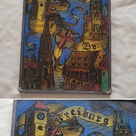 Colorful Illustrated Freiburg Stainglass Window Decor - Picture 1 of 3